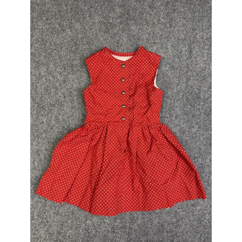 Vintage Toddler Linnartz Dirndlmoden Red Dress Size 2T US / 92 EUR Button Front